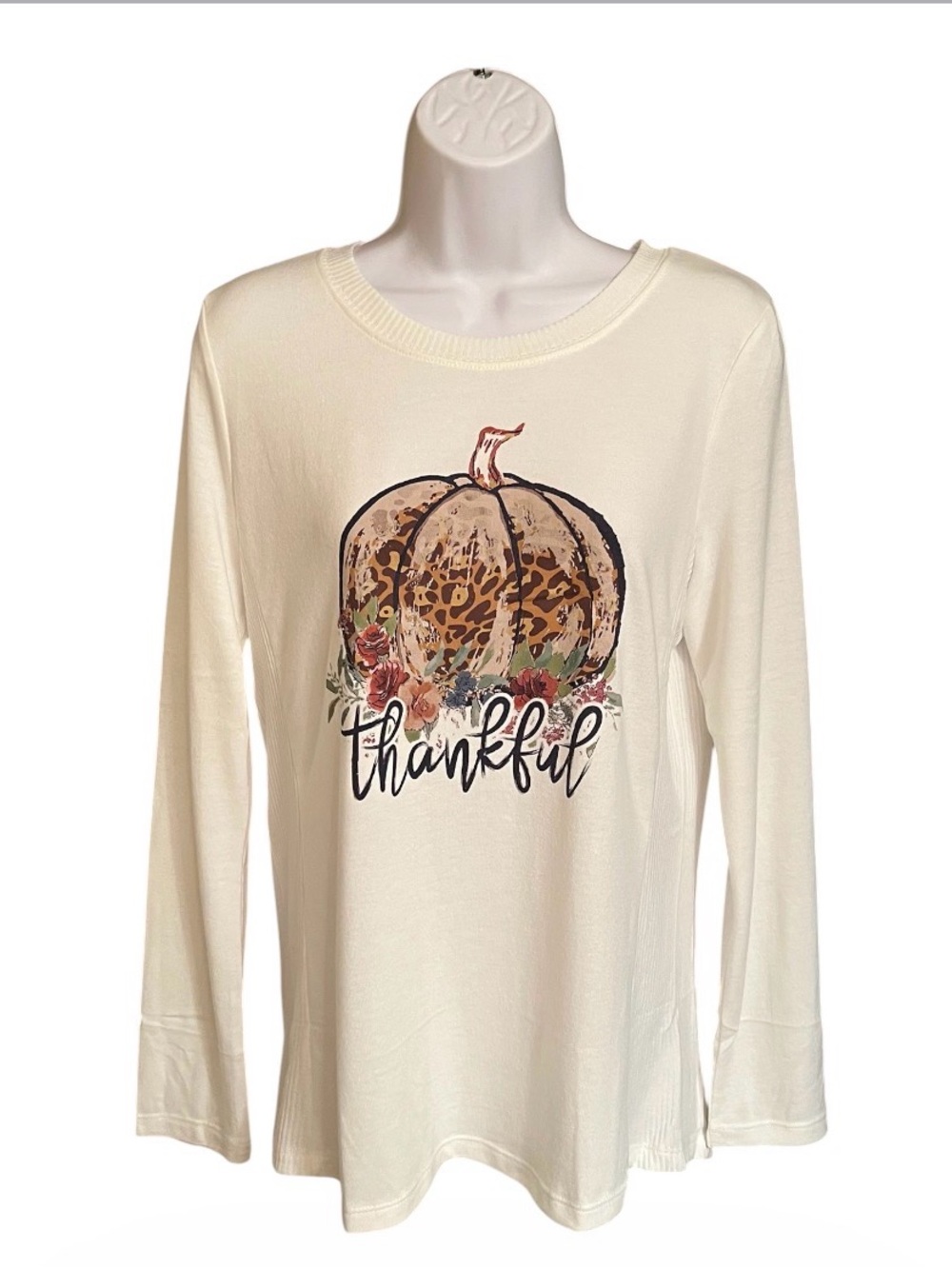 NWT Modern Canvas Thankful Pumpkin Long Sleeve Top S Thanksgiving Fall